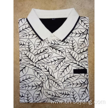 Leaf Printed CVC Men's Short Sleeve Polo Shirt